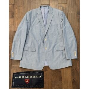 Saddlebred Mens Blazer Size 46L Blue Oxford Suit Jacket Sports Coat  100% Cotton